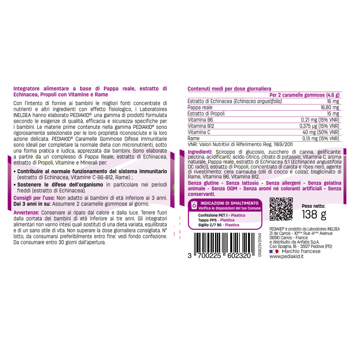 Caramelle Gommose Difese Immunitarie - PEDIAKID - Pillbox da 60 orsetti