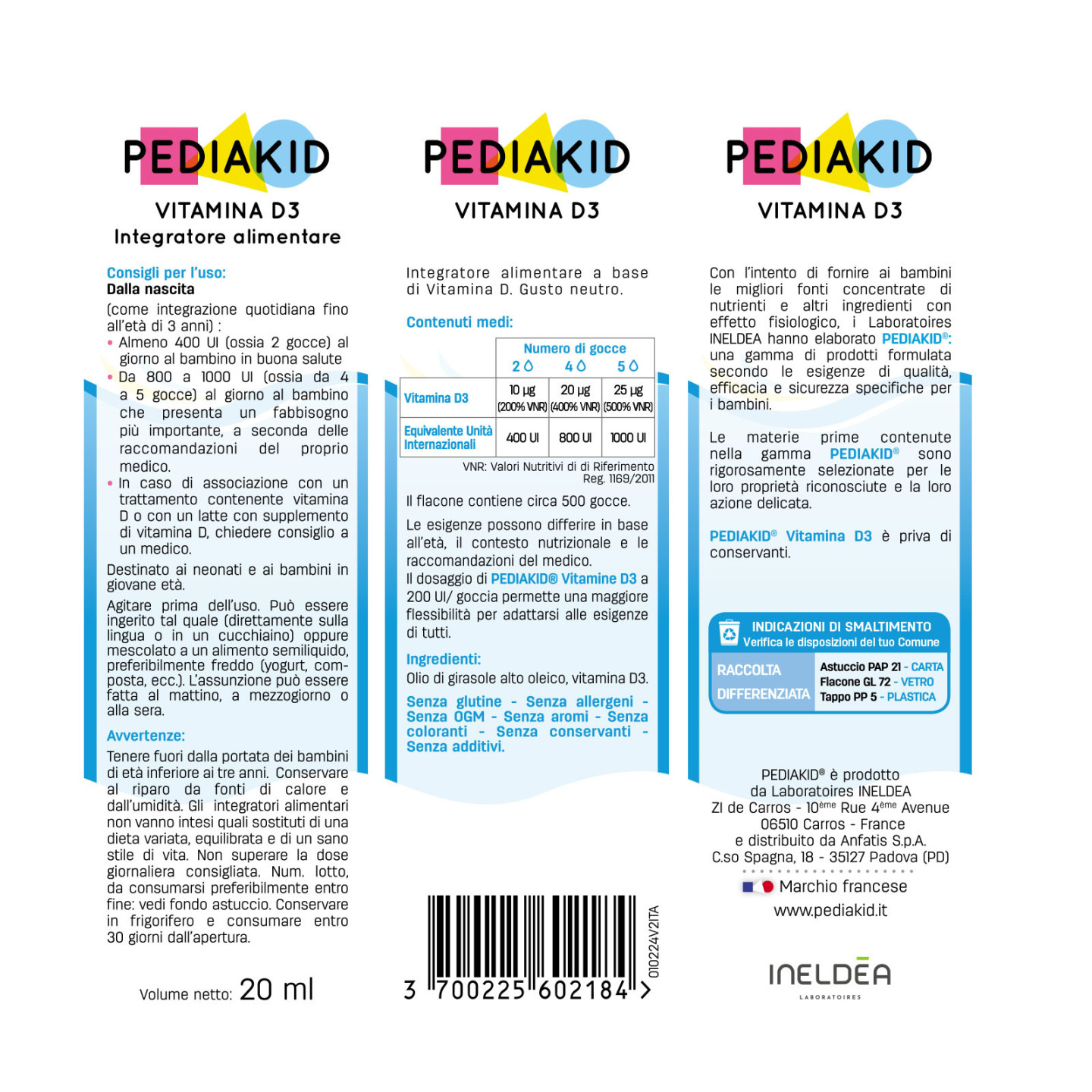 Vitamina D3 200UI - PEDIAKID - Flacone da 20 ml