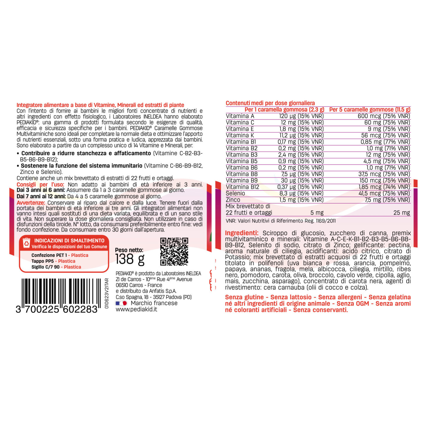 Caramelle Gommose multivitaminiche - PEDIAKID - Pillbox da 60 orsetti